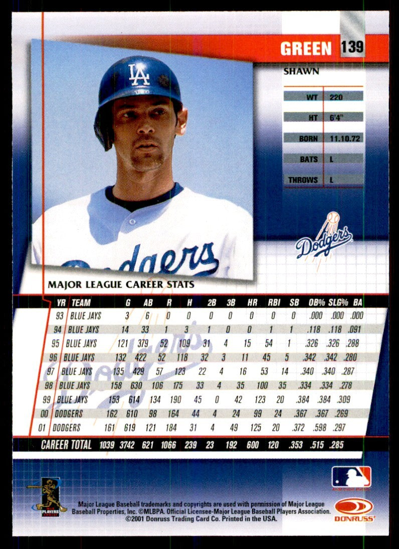 2002 DONRUSS FAN CLUB SHAWN GREEN LOS ANGELES DODGERS #139