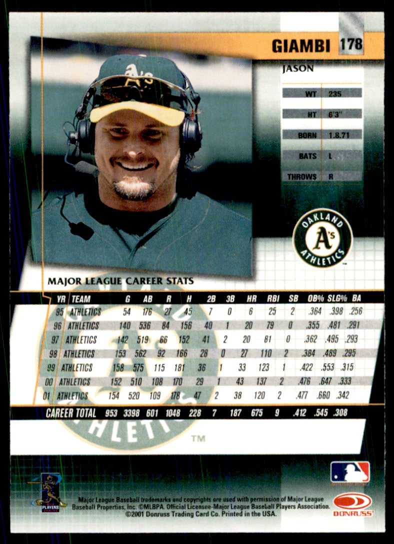 2002 DONRUSS FAN CLUB JASON GIAMBI OAKLAND ATHLETICS #178