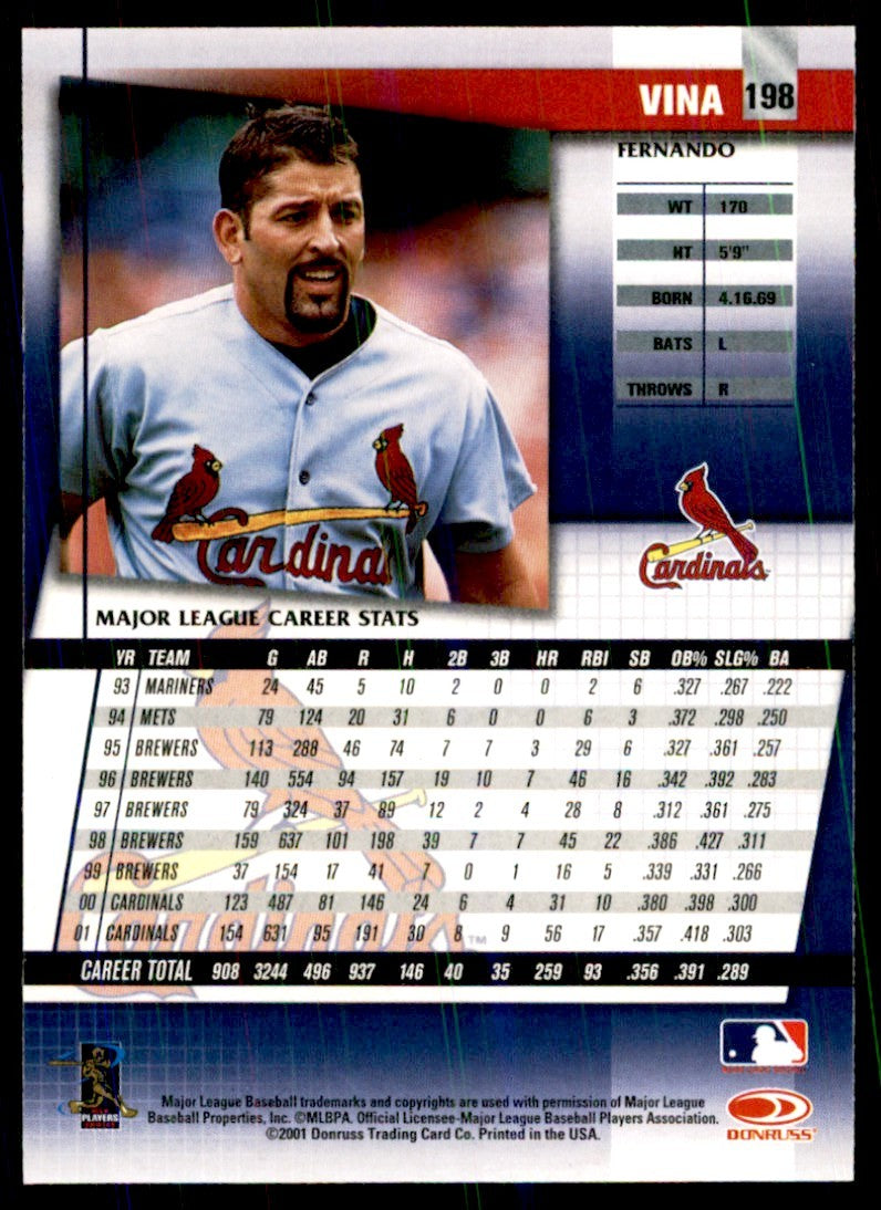 2002 DONRUSS FAN CLUB FERNANDO VINA ST. LOUIS CARDINALS #198