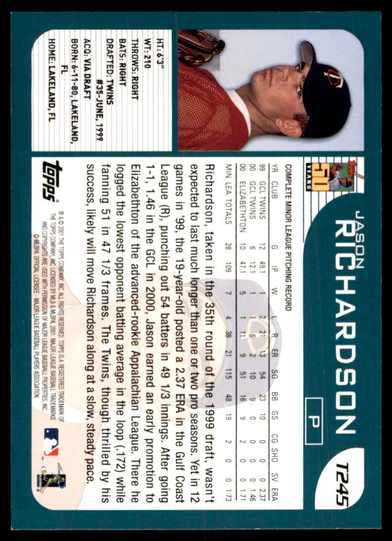 2001 TOPPS TRADED ROOKIES JASON RICHARDSON MINNESOTA TWINS #T245