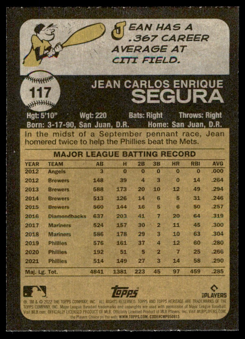 2022 Topps Heritage Jean Segura Philadelphia Phillies #117