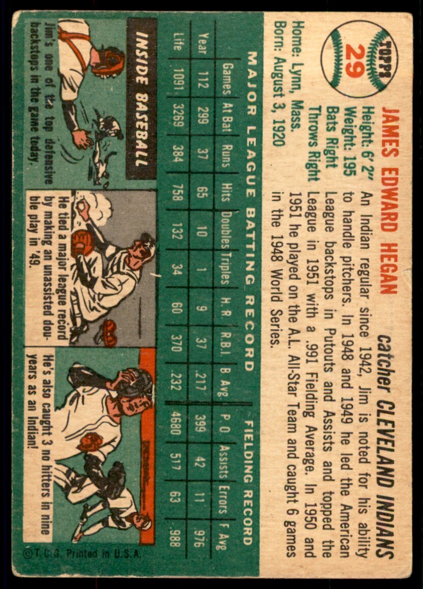 1954 TOPPS JIM HEGAN CLEVELAND INDIANS. #29