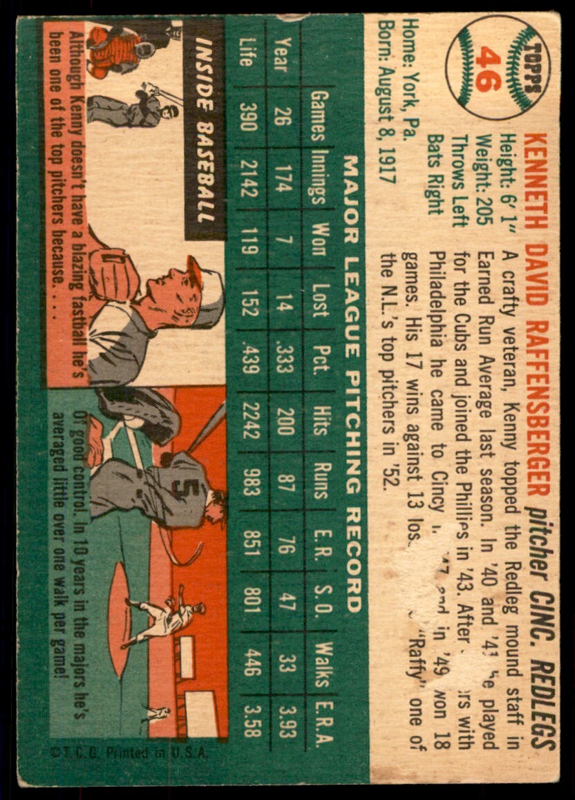 1954 TOPPS KEN RAFFENSBERGER* CINCINNATI REDS #46