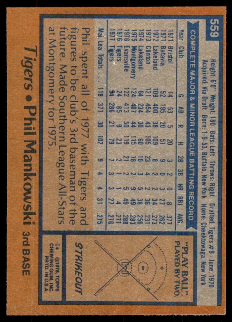 1978 TOPPS PHIL MANKOWSKI. DETROIT TIGERS #559