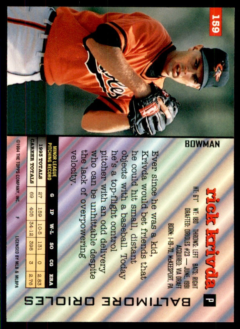 1994 BOWMAN RICK KRIVDA BALTIMORE ORIOLES #159