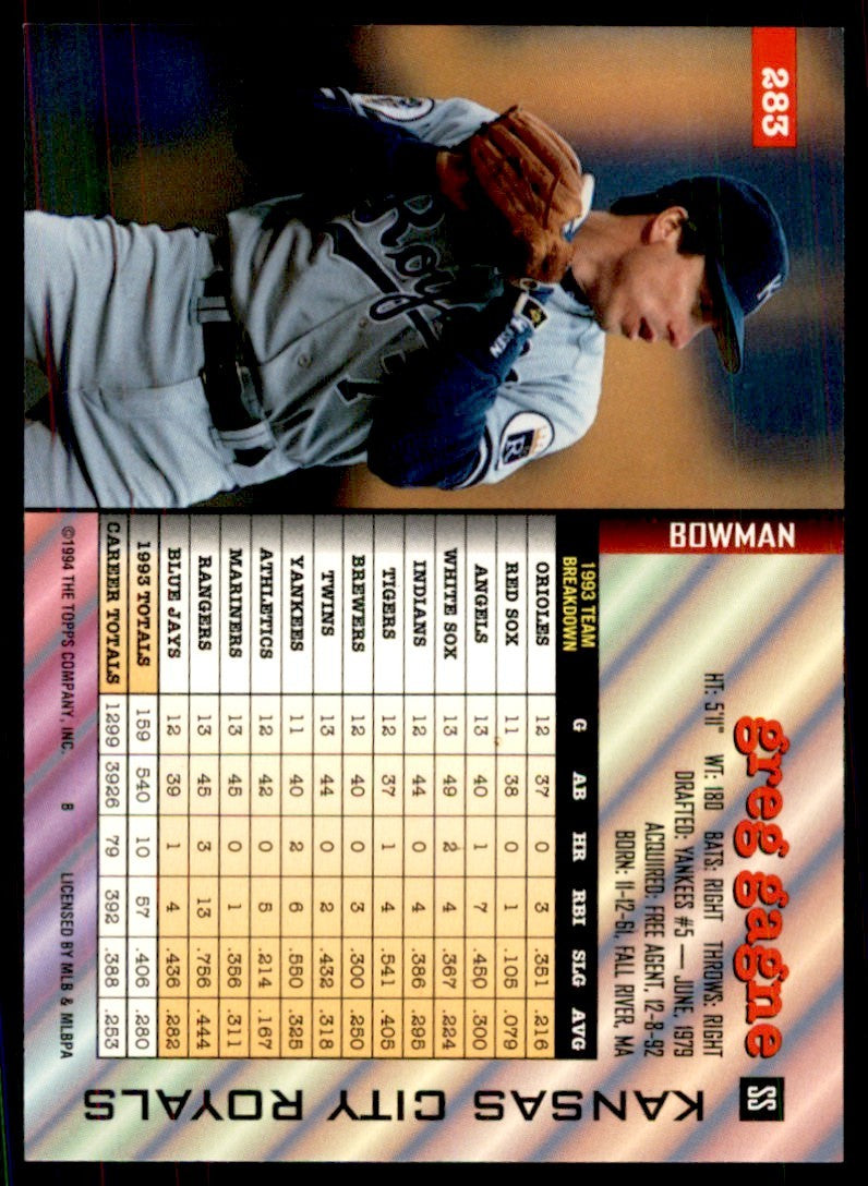 1994 BOWMAN GREG GAGNE KANSAS CITY ROYALS #283