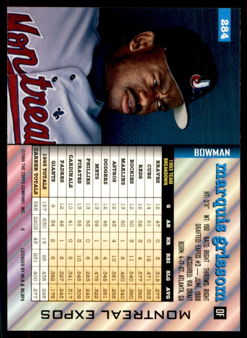 1994 BOWMAN MARQUIS GRISSOM MONTREAL EXPOS #284