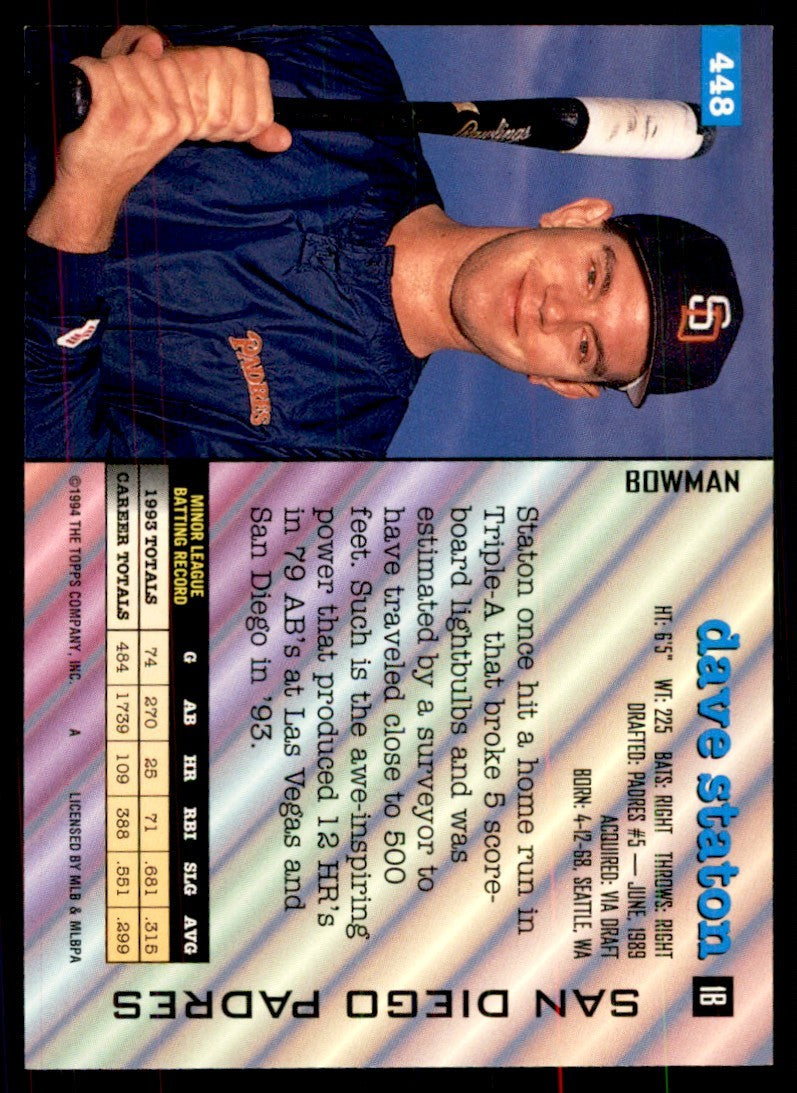 1994 BOWMAN DAVE STATON SAN DIEGO PADRES #448