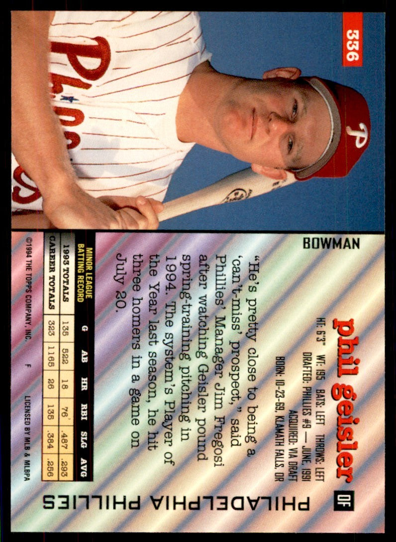 1994 BOWMAN PHIL GEISLER PHILADELPHIA PHILLIES #336