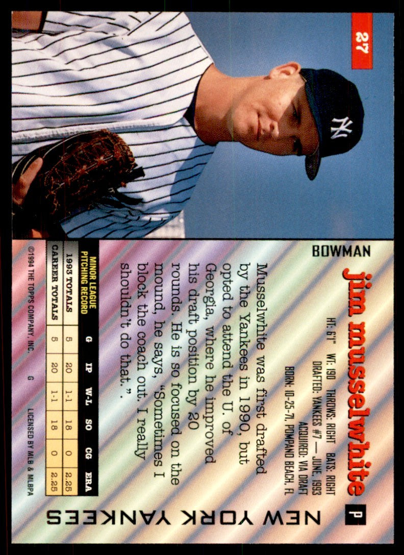 1994 BOWMAN JIM MUSSELWHITE NEW YORK YANKEES #27
