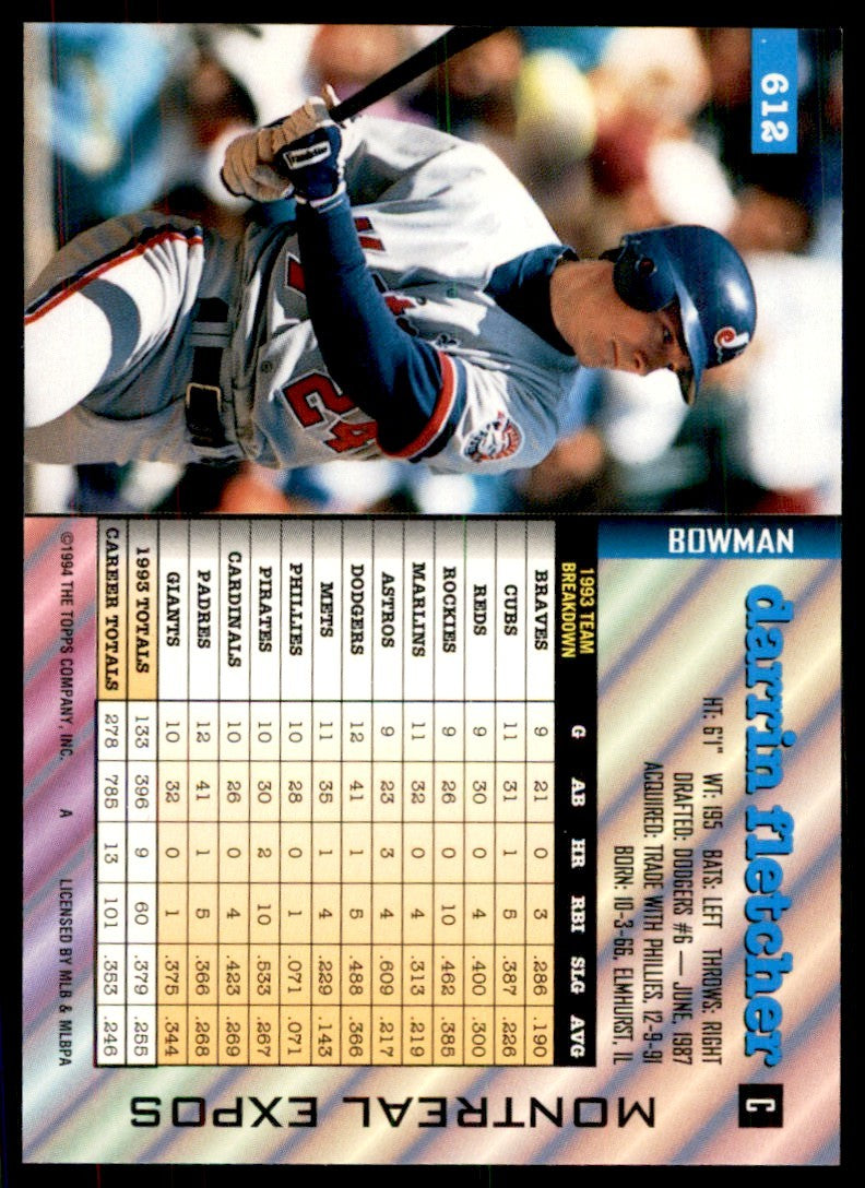 1994 BOWMAN DARRIN FLETCHER MONTREAL EXPOS #612