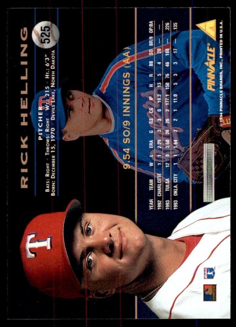 1994 PINNACLE RICK HELLING TEXAS RANGERS #525