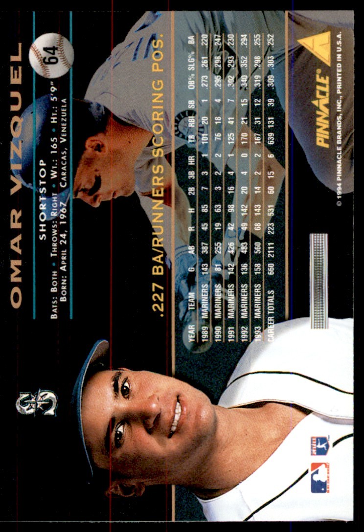 1994 PINNACLE OMAR VIZQUEL SEATTLE MARINERS #64