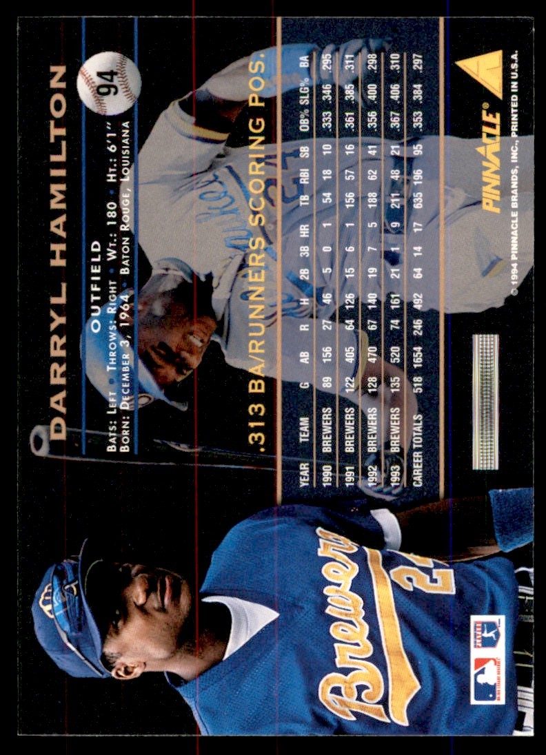 1994 PINNACLE DARRYL HAMILTON MILWAUKEE BREWERS #94