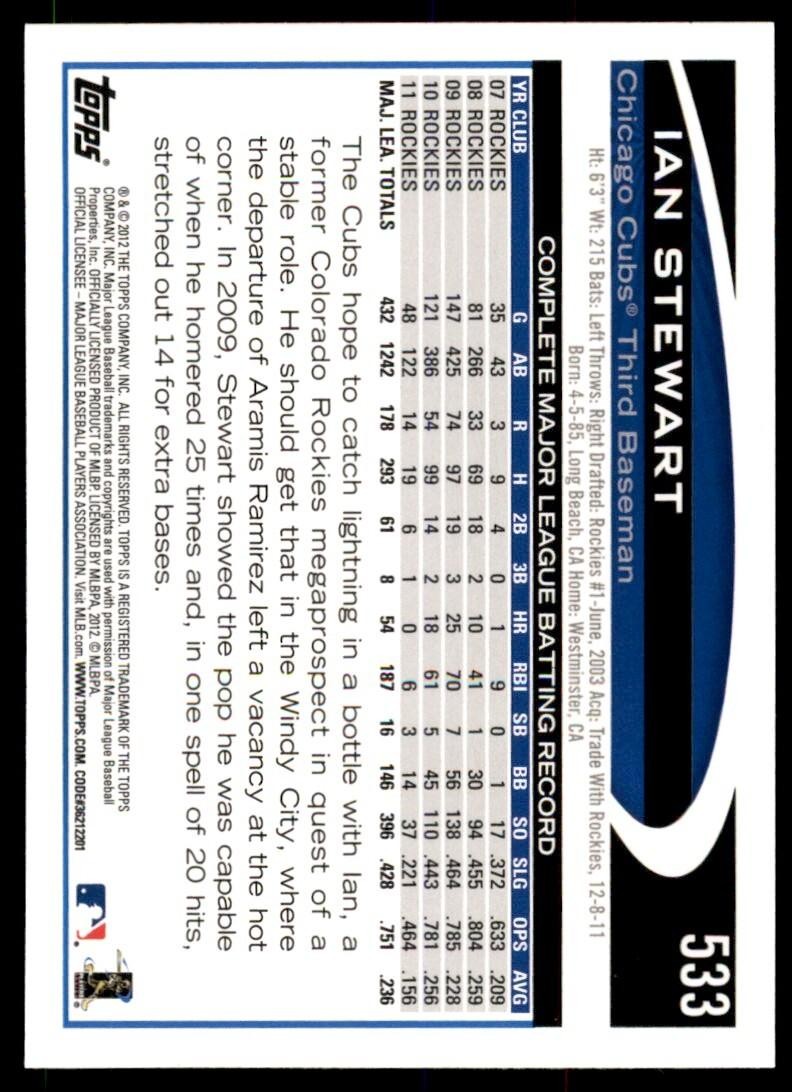 2012 TOPPS IAN STEWART CHICAGO CUBS #533