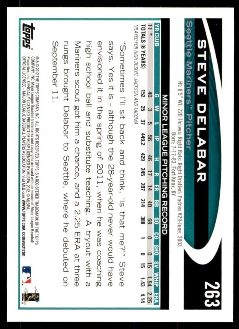 2012 TOPPS STEVE DELABAR SEATTLE MARINERS #263