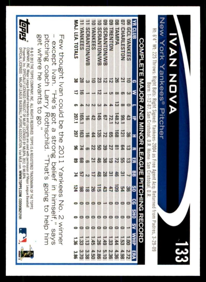 2012 TOPPS IVAN NOVA NEW YORK YANKEES #133