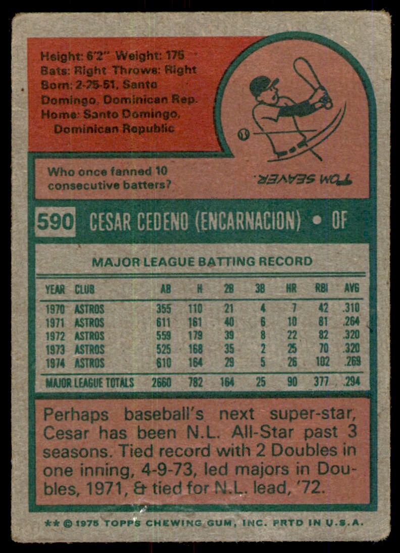1975 TOPPS. CESAR CEDENO HOUSTON ASTROS #590 (T100)