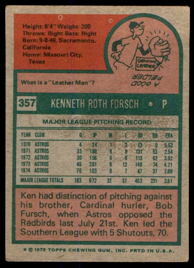 1975 TOPPS KEN FORSCH HOUSTON ASTROS #357 (T100)
