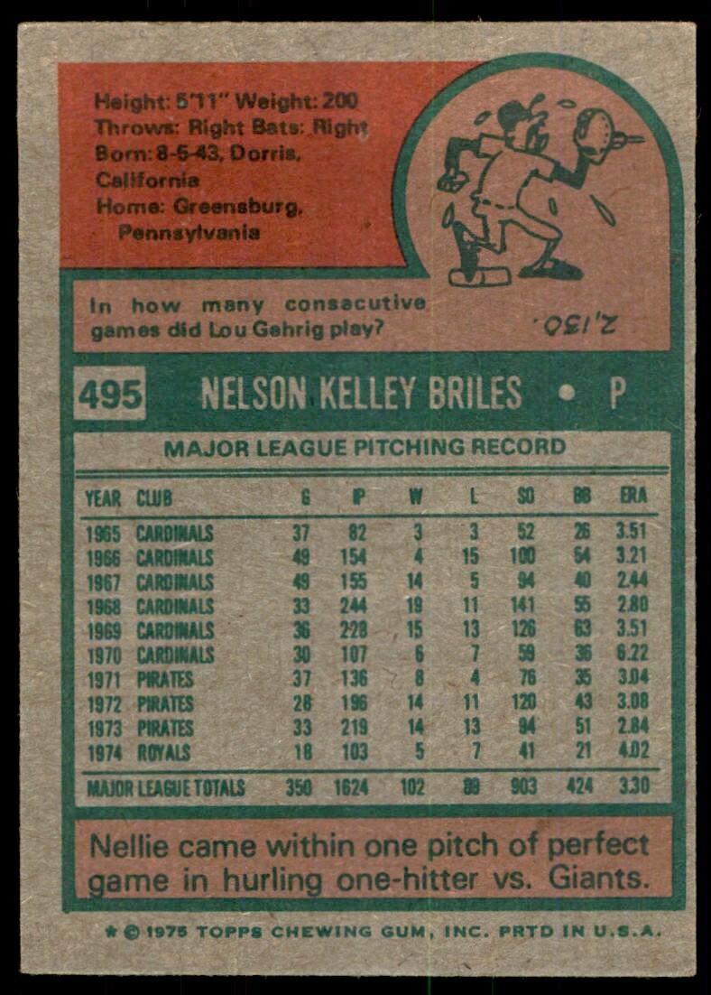1975 TOPPS NELSON BRILES* KANSAS CITY ROYALS #495