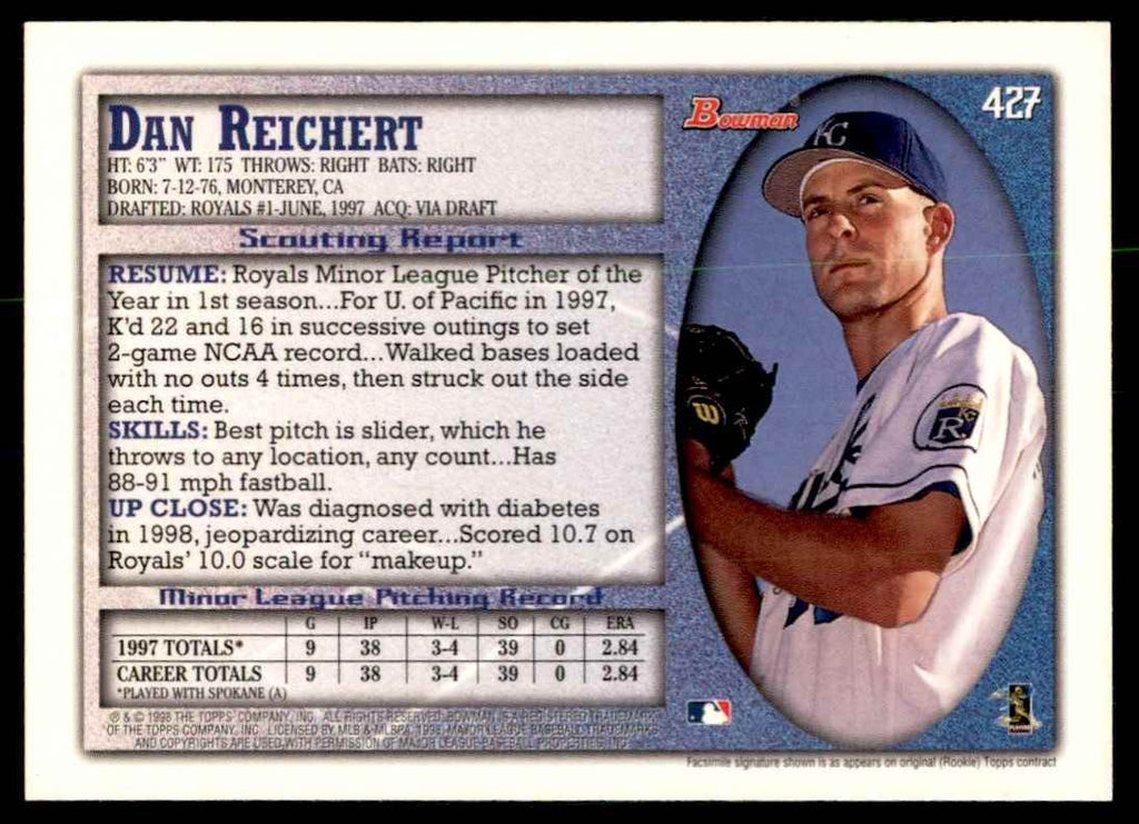 1998 BOWMAN DAN REICHERT KANSAS CITY ROYALS #427