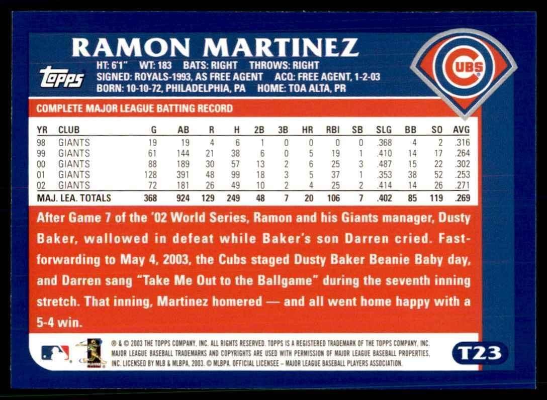 2003 TOPPS TRADED & ROOKIES GOLD RAMON E. MARTINEZ  CHICAGO CUBS #T23