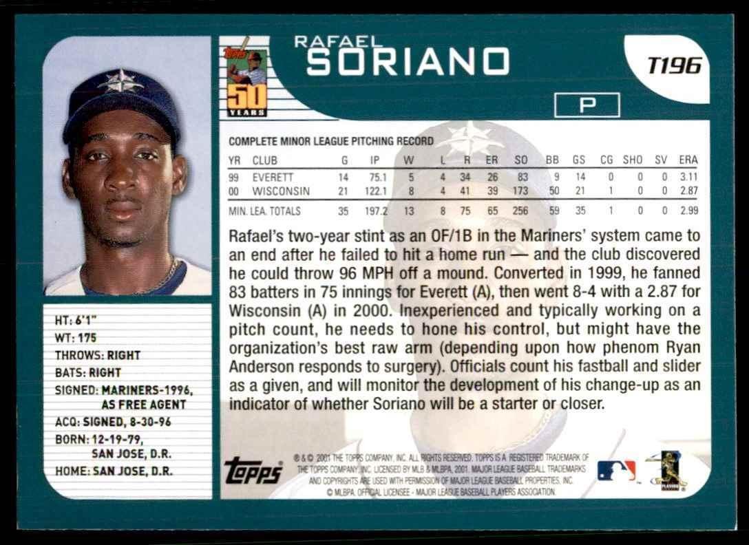 2001 TOPPS TRADED RAFAEL SORIANO SEATTLE MARINERS #T196
