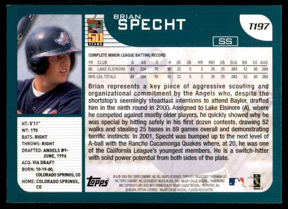 2001 TOPPS TRADED BRIAN SPECHT ANAHEIM ANGELS #T197
