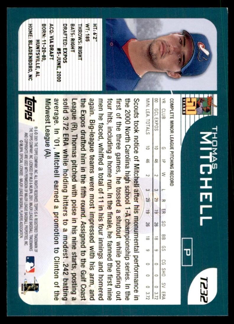 2001 TOPPS TRADED. THOMAS MITCHELL MONTREAL EXPOS #T232