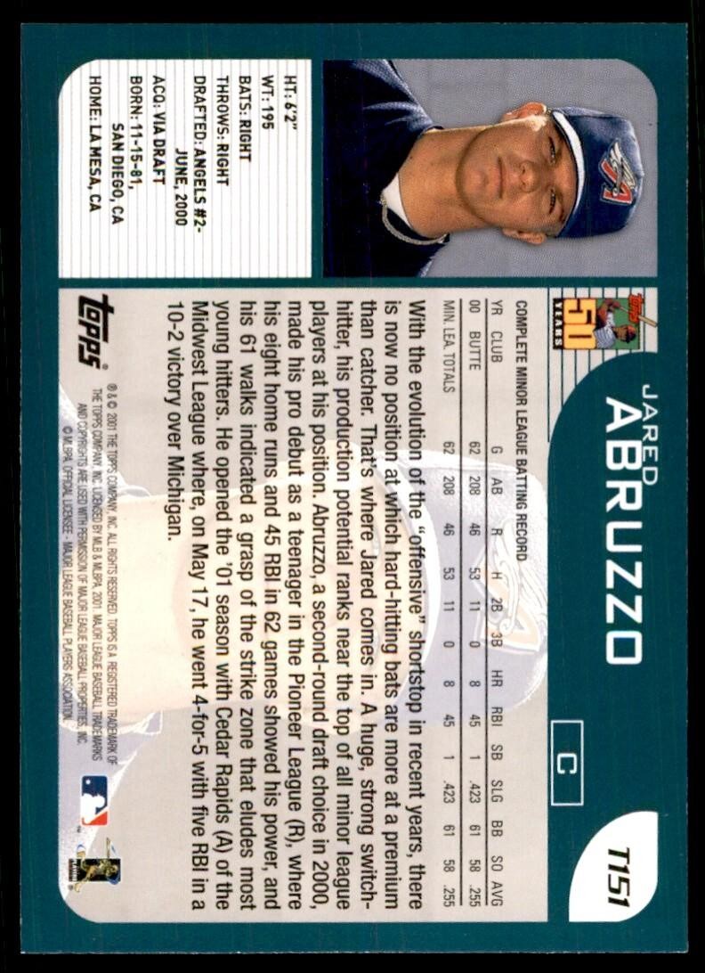 2001 TOPPS TRADED. JARED ABRUZZO ANAHEIM ANGELS #T151