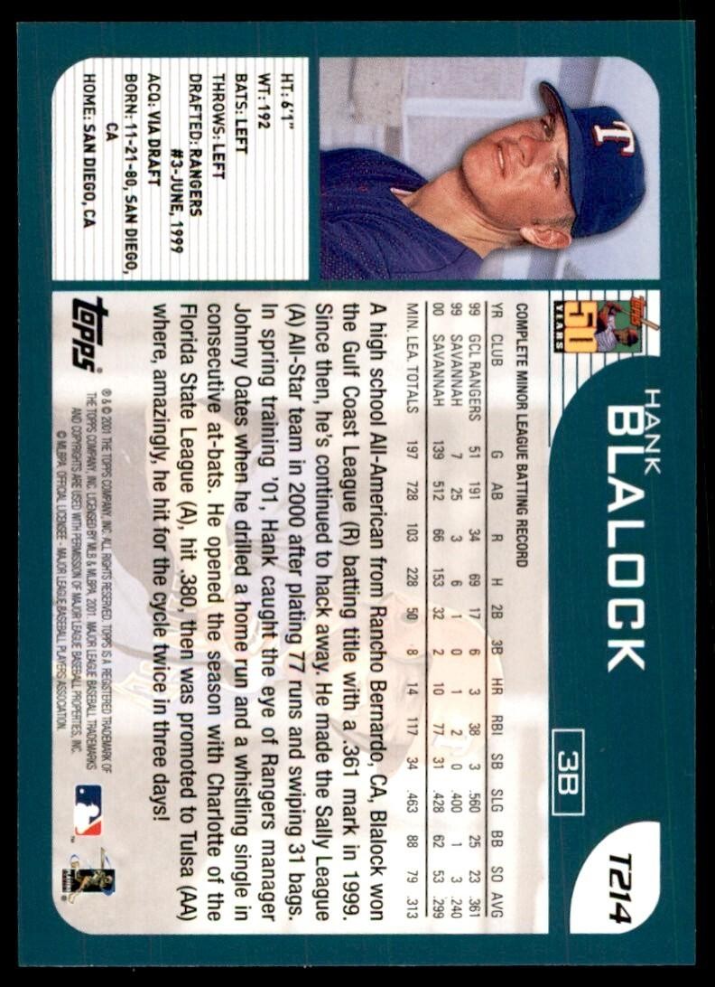 2001 TOPPS TRADED* HANK BLALOCK TEXAS RANGERS #T214