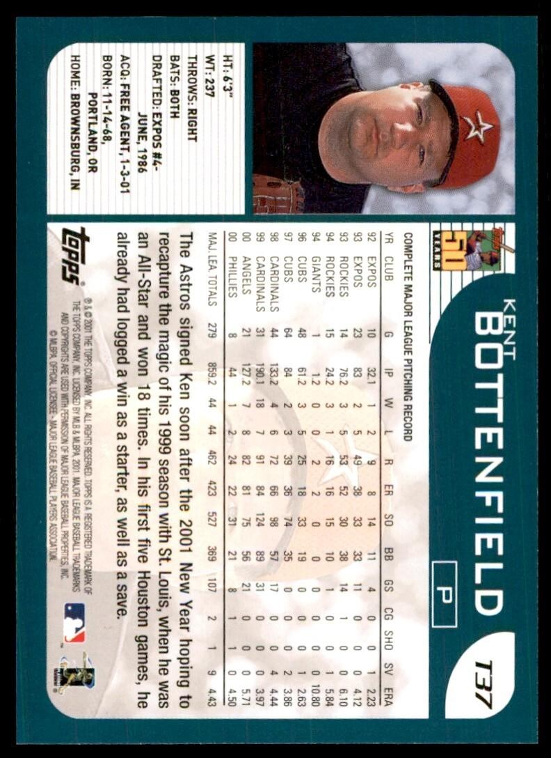 2001 TOPPS TRADED* KENT BOTTENFIELD HOUSTON ASTROS #T37