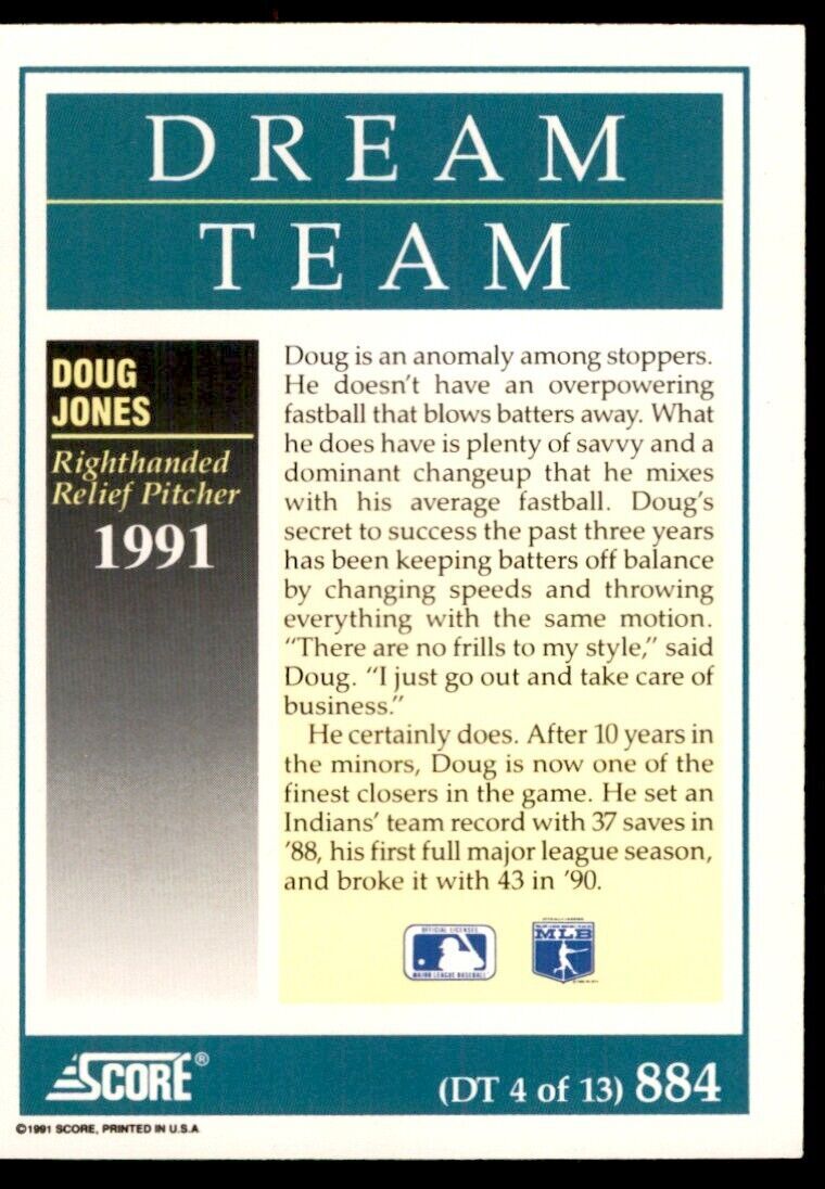 1991 SCORE DOUG JONES CLEVELAND INDIANS #884