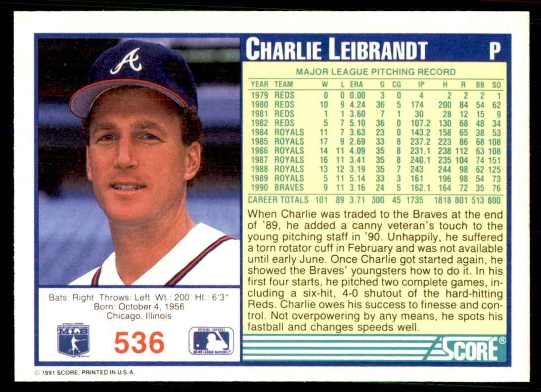 1991 SCORE CHARLIE LEIBRANDT ATLANTA BRAVES #536
