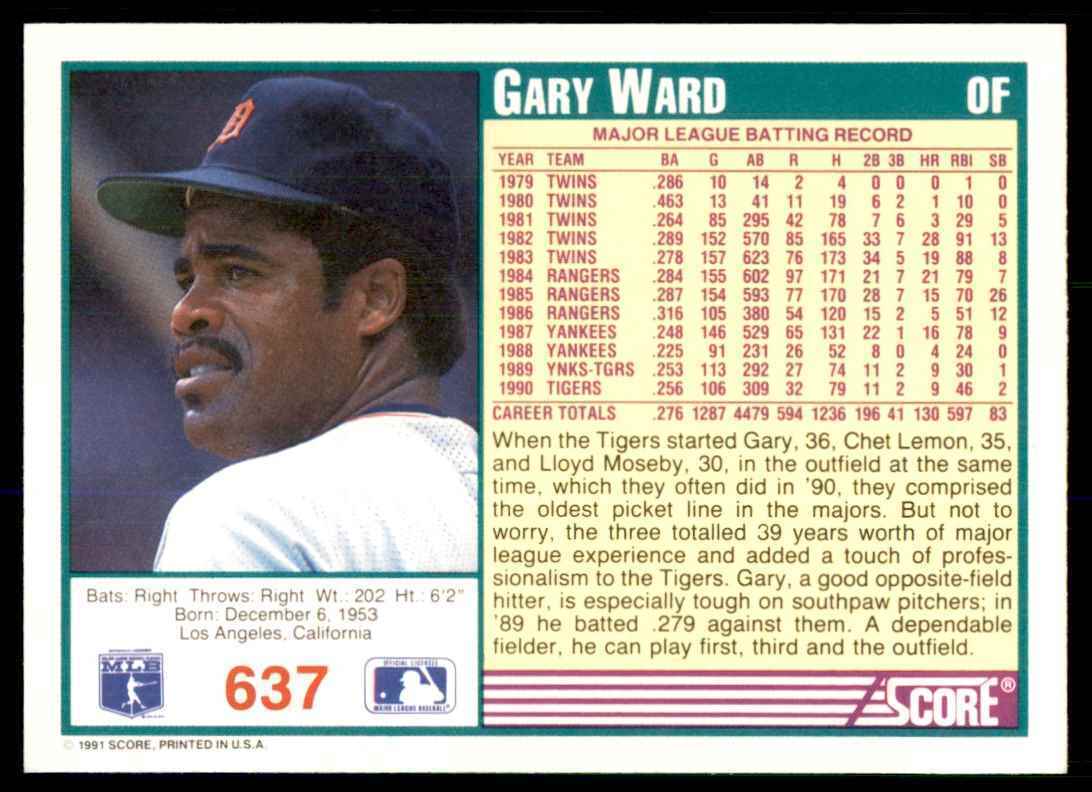 1991 SCORE GARY WARD DETROIT TIGERS #637