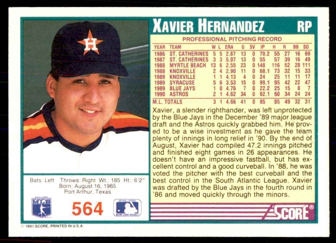 1991 SCORE XAVIER HERNANDEZ HOUSTON ASTROS #564