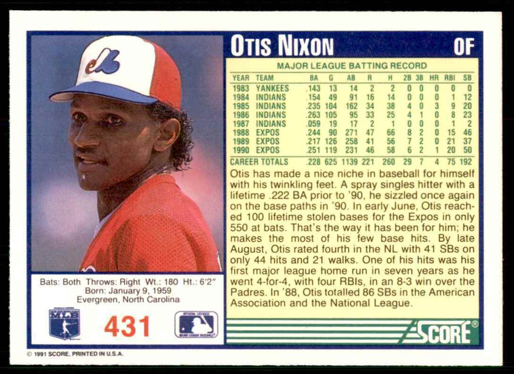 1991 SCORE OTIS NIXON MONTREAL EXPOS #431