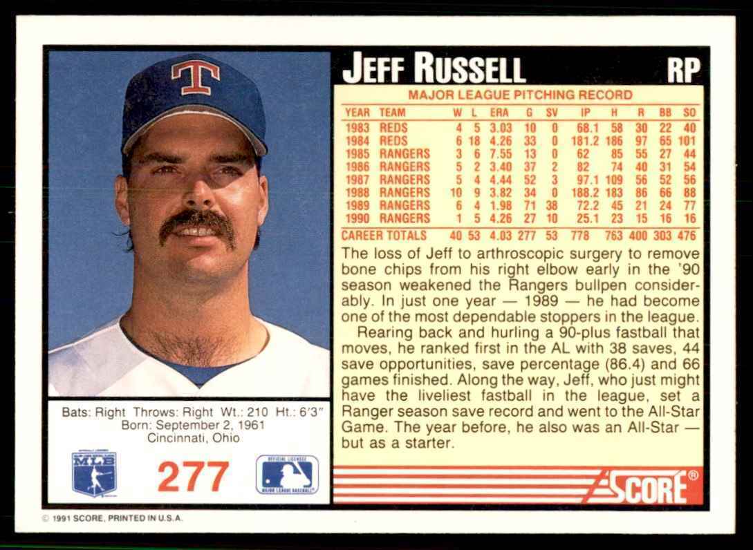 1991 SCORE JEFF RUSSELL TEXAS RANGERS #277