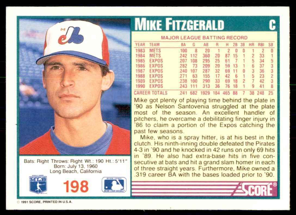 1991 SCORE MIKE FITZGERALD MONTREAL EXPOS #198