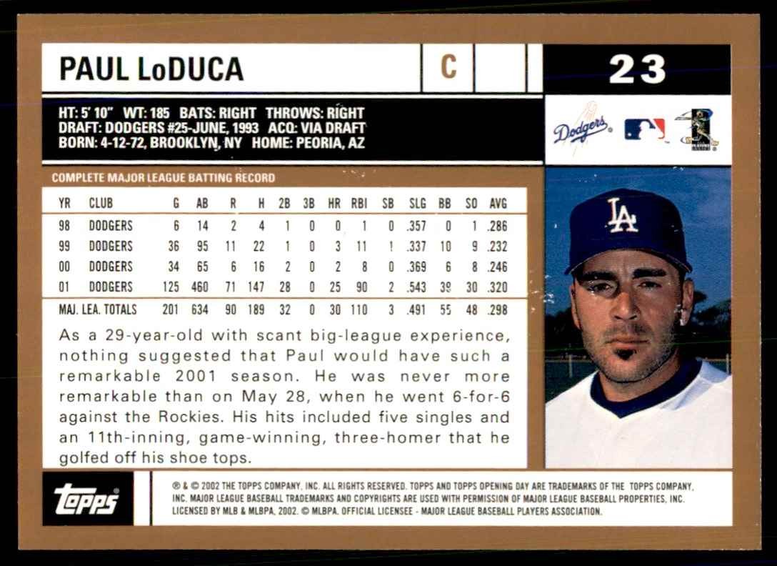 2002 TOPPS OPENING DAY PAUL LO DUCA LOS ANGELES DODGERS #23