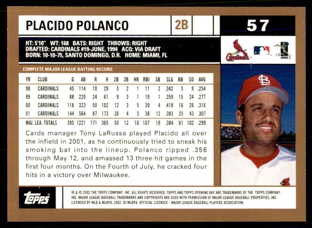 2002 TOPPS OPENING DAY PLACIDO POLANCO ST. LOUIS CARDINALS #57