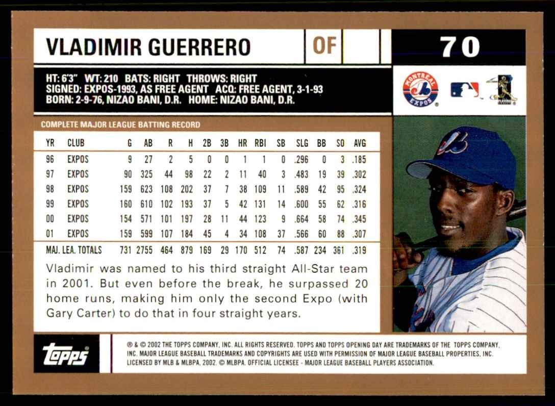 2002 TOPPS OPENING DAY VLADIMIR GUERRERO MONTREAL EXPOS #70