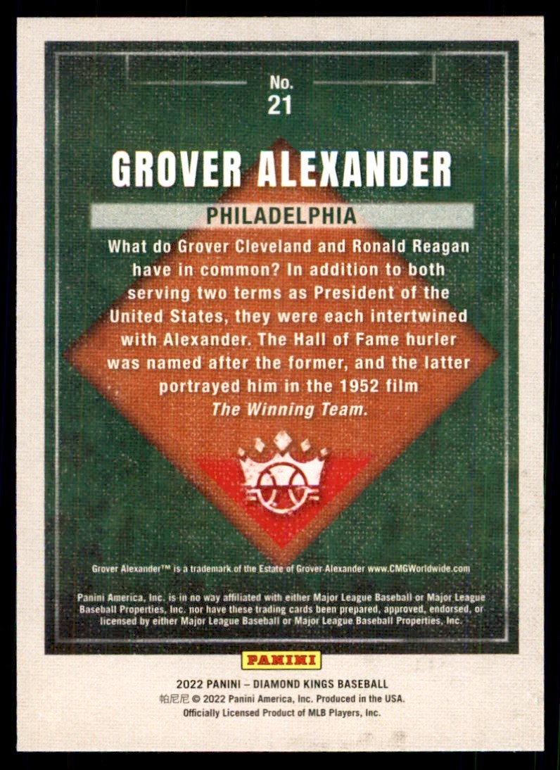 2022 PANINI DIAMOND KINGS BASEBALL GROVER ALEXANDER PHILADELPHIA PHILLIES #21