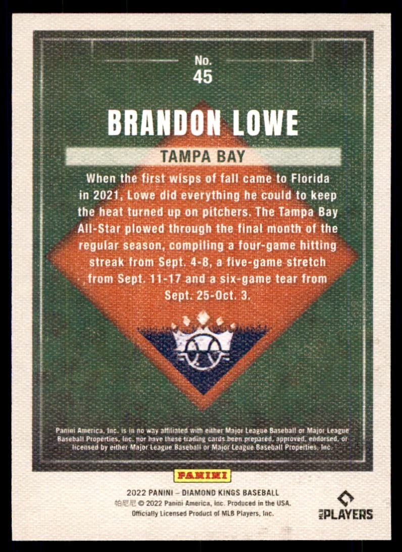 2022 PANINI DIAMOND KINGS BASEBALL BRANDON LOWE TAMPA BAY RAYS #45