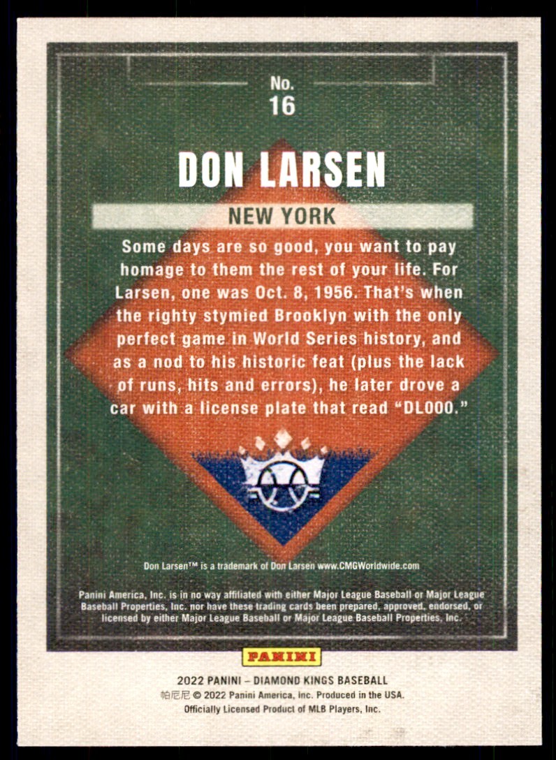 2022 PANINI DIAMOND KINGS DON LARSEN NEW YORK YANKEES #16