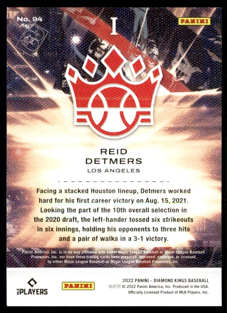 2022 PANINI DIAMOND KINGS BASEBALL REID DETMERS ROOKIE LOS ANGELES ANGELS #94