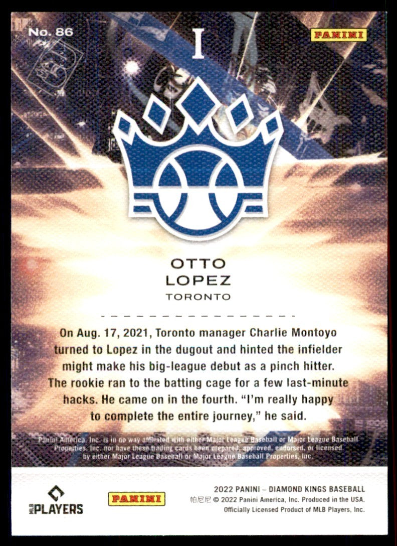 2022 PANINI DIAMOND KINGS OTTO LOPEZ TORONTO BLUE JAYS #86