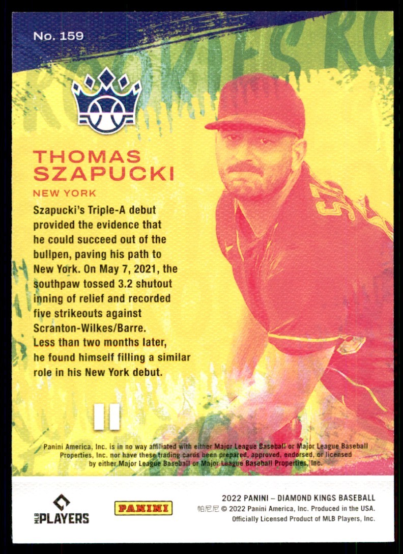 2022 PANINI DIAMOND KINGS THOMAS SZAPUCKI ROOKIE NEW YORK METS #159
