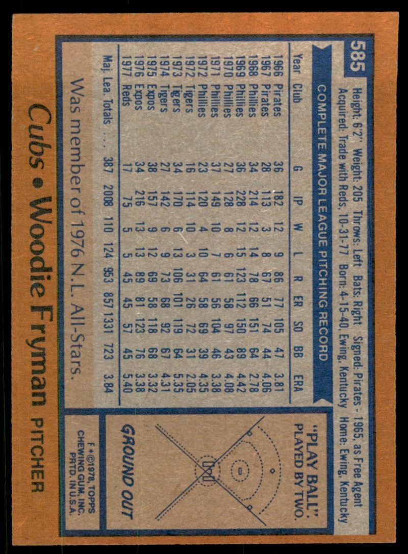 1978 TOPPS WOODIE FRYMAN CHICAGO CUBS #585 (110)