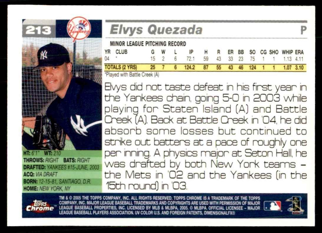 2005 TOPPS CHROME ELVYS QUEZADA NEW YORK YANKEES #213